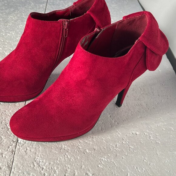 Impo Shoes - IMPO SZ 8.5 Vintage Red Suede Stiletto Ankle  Bootie Party Club Sexy Boho Retro